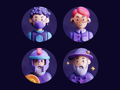 Clay Character Avatars 3d 3d art blender3d cartoon cgi character clay design graphic design illustration knight magician motion graphics