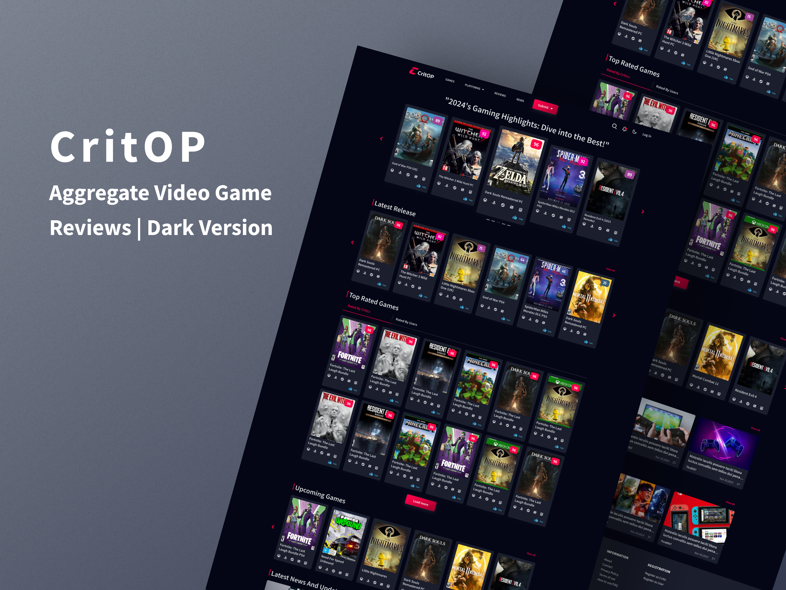 CritOP | Aggregate Video Game Reviews | Dark Version critics arena design for gamers epic ux gamepulse gamer verdicts gamescore central gaming aesthetics gaming scoreboard levelup insights metagame hub playrank review respawn ui visual gamechangers xp ratings