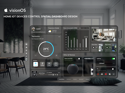 Home IoT Devices Control Dashboard Spatial Design apple dashboard iot rong spatial design ui uidesign uiux visionos