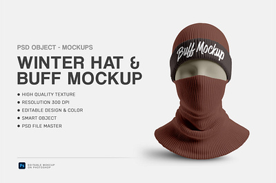 Winter Hat & Buff Mockup trendy