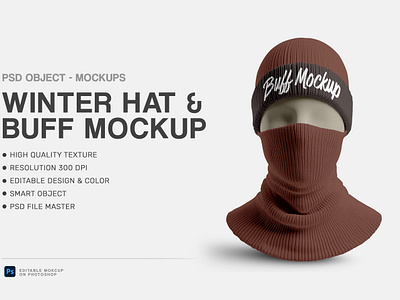 Winter Hat & Buff Mockup trendy