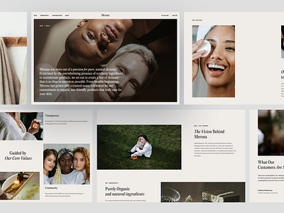 Merona - About Page about page about us about us page aesthetic beauty beauty care brand identity branding cosmetic design landing page minimalist product design skincare skincare company team page ui ux website woman