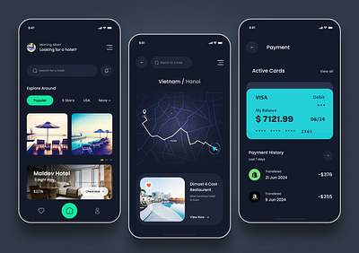 Hotel App ui ux design app application branding dark figma screen uidesign uiux uxdesign