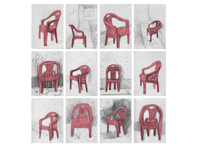 12 chairs (mixed media) abstract armchair art artwork black and white branding chairs creative drawing expression furniture grayscale illustration minimalism monochrome pencil drawings pink plastic style