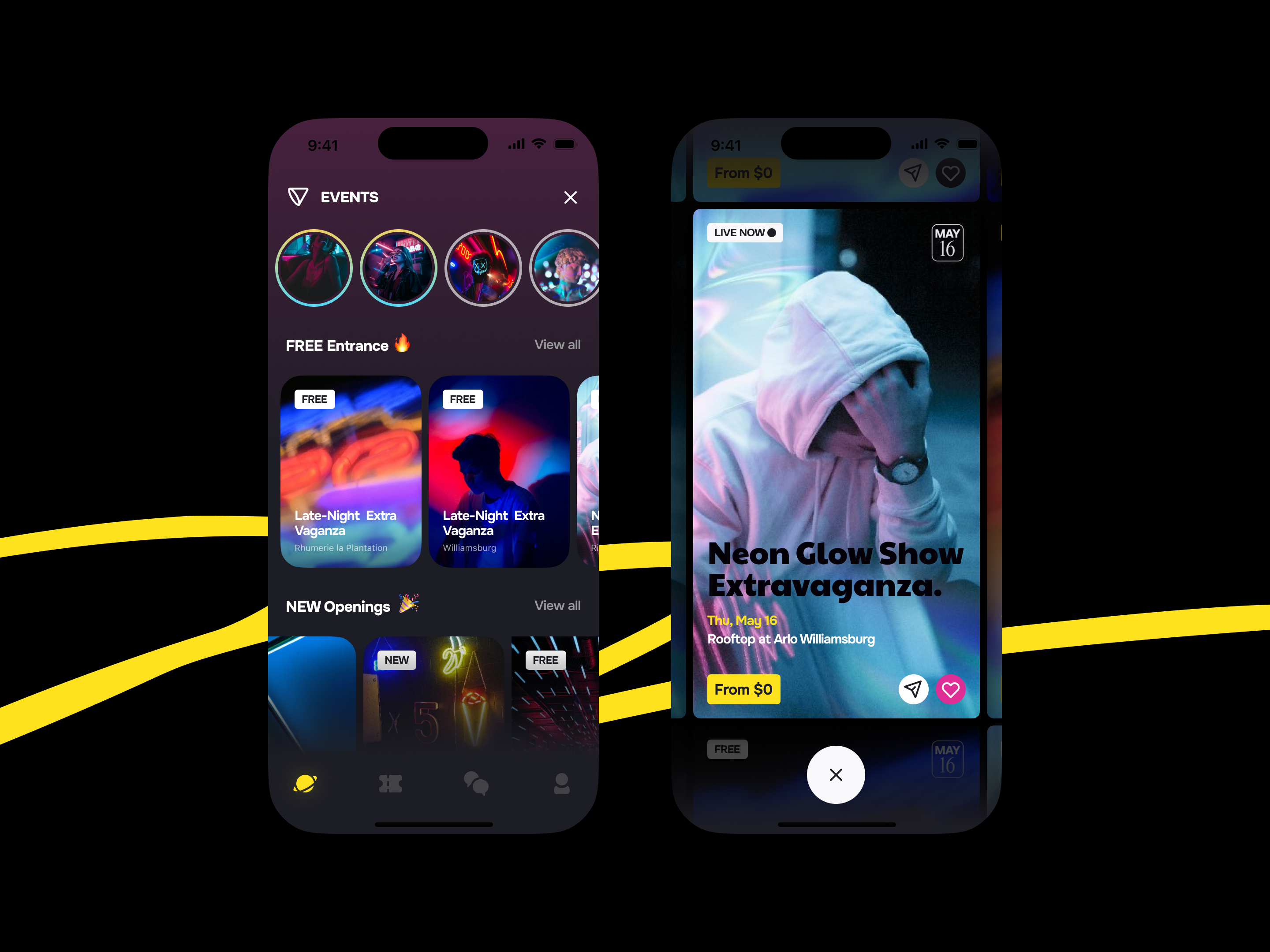 Flyer and Events for Nightlife Discovery iOS Mobile App app app design book booking event ios ios design mobile mobile app mobile app design mobile app designer mobile design mobile designer nightlife party stories story ticket tickets