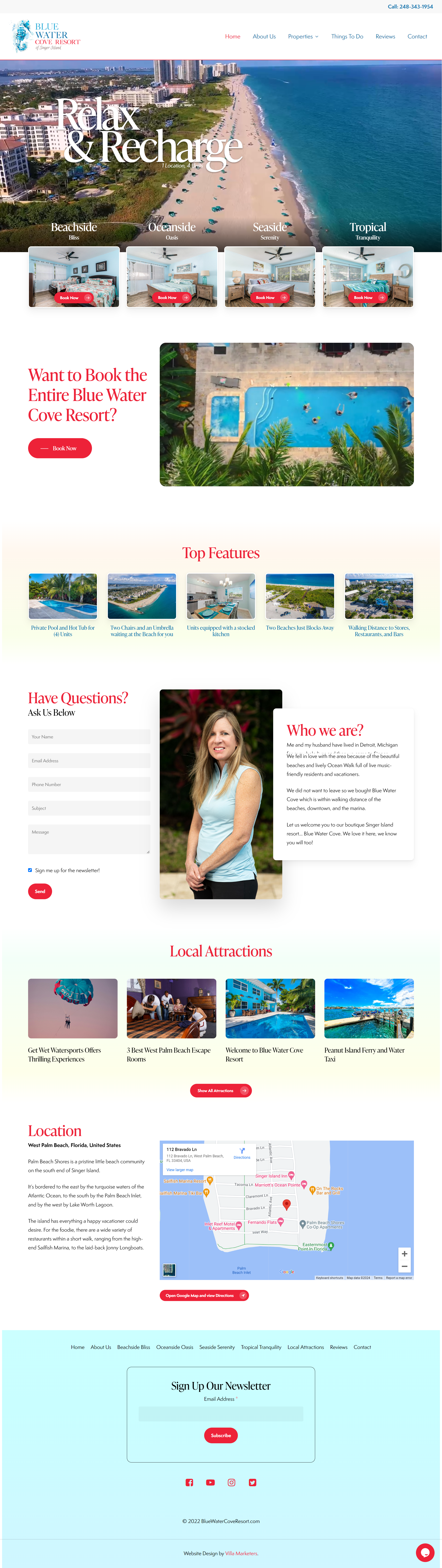 Blue Water Cove Resort typography website design wordpress