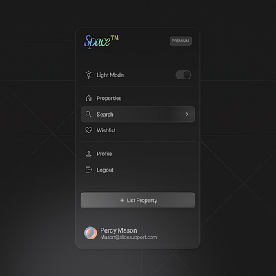 Space (Real Estate) Navigation dark navigation real estate ui