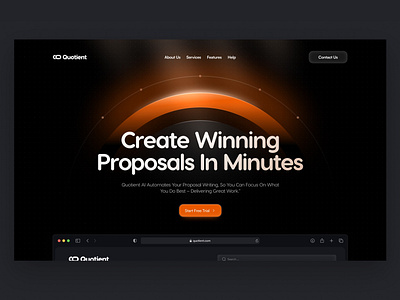 AI-Powered Proposal Tool - SAAS UI ai apple dark dashboard detail figma gradient hero section landing page modern new orange product saas shiny ui