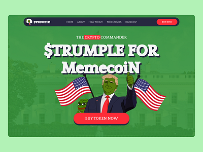 Design of $Trumple meme coin ai base bitcoin blockchain bonk crypto doge ethereum floki landing page meme meme coin pepe shiba solana stank token trend trump ui