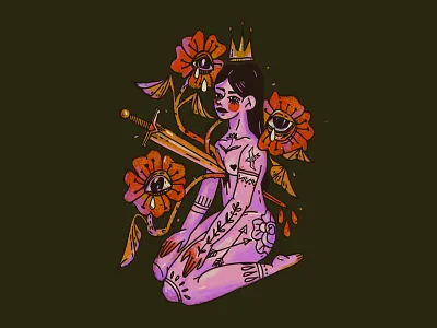 Drama Queen artist character design drama drama queen flower graphic design illustration illustration art illustrator oldschool tatoo retro retro vibes self harm sword vintage