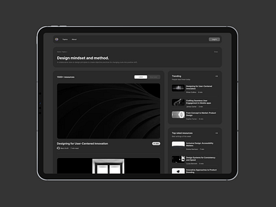 Resource search by topics · Core platform navigation · Cave apple article bar blog dark design experience interaction interface ipad mac mockup navigation product design resource search theme ui user web
