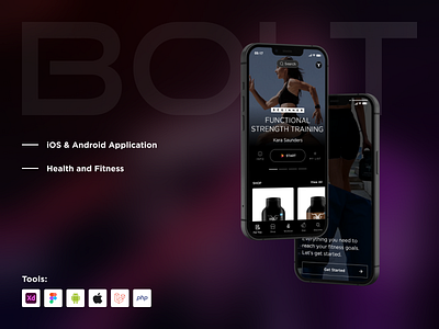 Bolt Health & Fitness Application android appdesign figma fitness fitnessapp fitnessgoals fitnessinterface fitnessui graphic design healthandfitness healthapp healthtech healthui ios mobile application ui uitrends uiuxdesign workoutmotivation xd