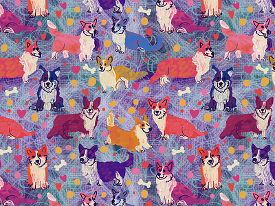 Colorful corgis animal color colorful corgi cute design digital illustration dog energetic happy illustration pattern surface textile