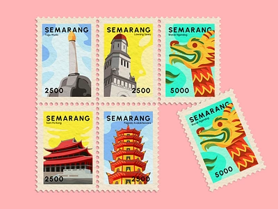 Semarang - Stamp Series adobe illustrator city culture design flat graphic design illustration landmark landscape mail mailing semarang series stamp stamps texture vector