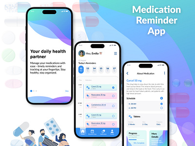 Medication Reminder App UI app design figma high fidelity wireframes medication reminder app medtech mobile app reminder app ui ux wireframing