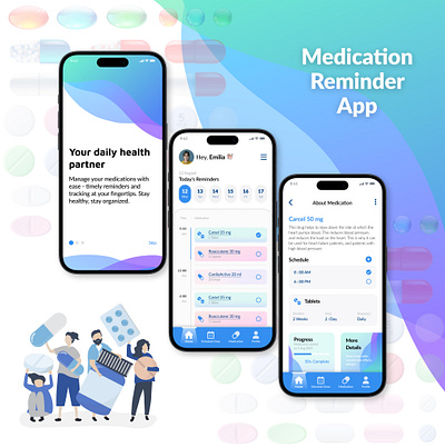 Medication Reminder App UI app design figma high fidelity wireframes medication reminder app medtech mobile app reminder app ui ux wireframing