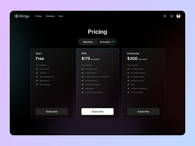 SaaS pricing page - Dark theme branding pricing saas subscription ui wed design