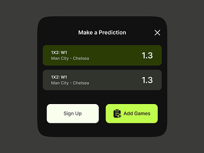 Sport Prediction Modal - Dark Mode ai app color dark mode green mobile app modal predict prediction sport ui