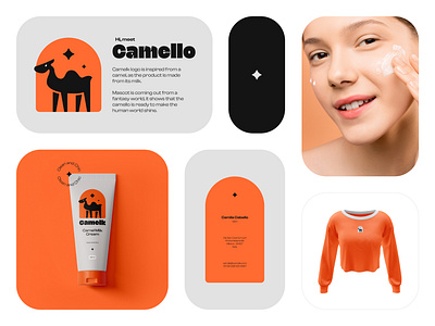 Camelk brand identity branding camel camel logo concept art cream design face cream face product female graphic design logo milk minimal mockup modern orange product woman women