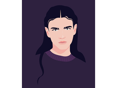 A portrait of a young man with long hair. adobe illustration dark background face fashion model flat gothic guy illustration man plum color portrait romantic young man