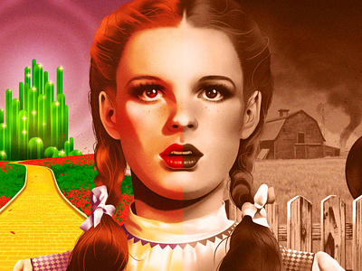 Judy Garland actress alexander wells character digital film folioart illustration portrait split screen wizard of oz