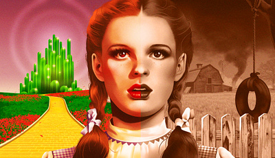 Judy Garland actress alexander wells character digital film folioart illustration portrait split screen wizard of oz