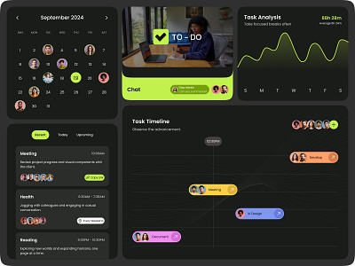 To-Do Pro: Simplify Your Tasks - Dark Mode bento box bento grid bentobox branding chat clean dark mode darkmode dashboard meeting schedule task timeline typography ui ux whitespace