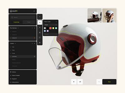 Web Tool. Helmet Design app customize design helmet modern shop tool ui ux web