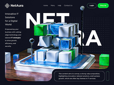 NetAura landing page 3d abstract art branding cinema 4d design fintech graphic design landing page redshift