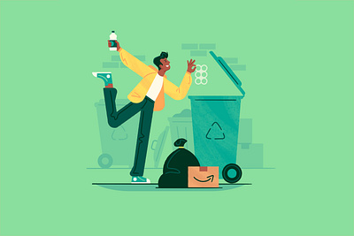 It's easy being green. car carpool character design editorial energy geometric green illustration lightbulb man plastic recycling spot illustration sustainability trash vector woman