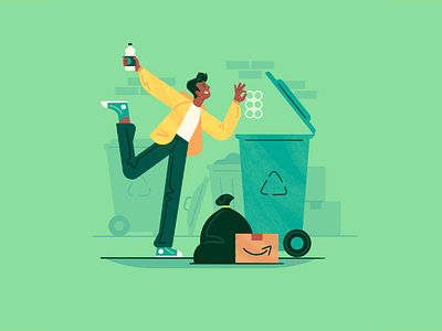 It's easy being green. car carpool character design editorial energy geometric green illustration lightbulb man plastic recycling spot illustration sustainability trash vector woman