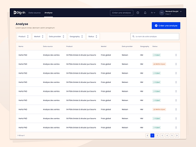 Dig-in list screen add new list page numbering product design table ui