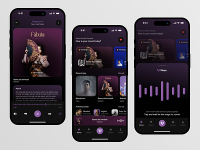 Vibes - Music Mobile App ai ai music app genre mobile mobile app mobileapp music musicai musicappdesign musiclovers purple ui vibes vibesapp