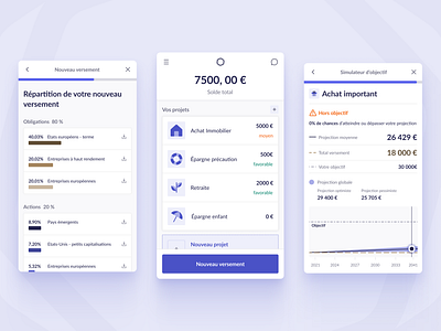 Nalo main screens for mobile dashboard etf fintech gauge mobile product design progress curve project ui