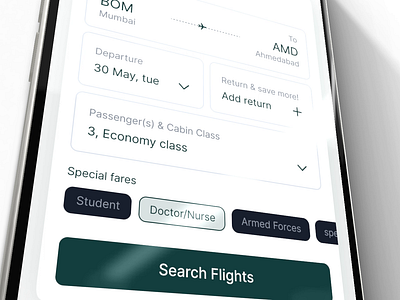 Flight Ticket Booking App - Home Page asthetic design designing elegant fligh green ios app mobile app simple ticket ticket booking travel travel booking ui ux