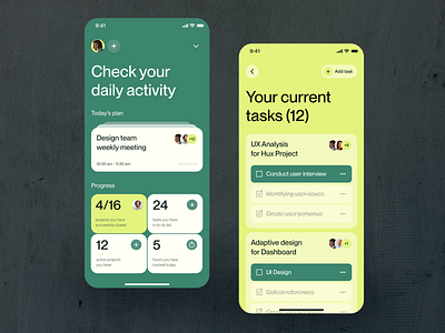 ✅ Mobile app design for task management | Hyperactive app app design application button design feed green hyperactive mobile mobile app mobile design nav bar product design task management ui ui design uiux ux ux design web design