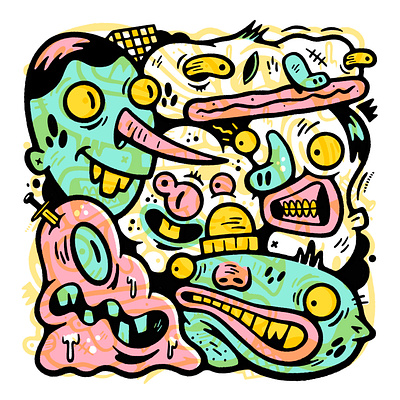 Heads#2 design graphic design illustration overprint procreate timelapse