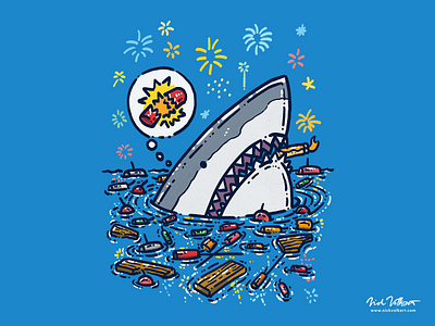 Potential fireworks disaster shark firecrackers fireworks fourth of july great white shark illustration illustrator independence day ocean shark