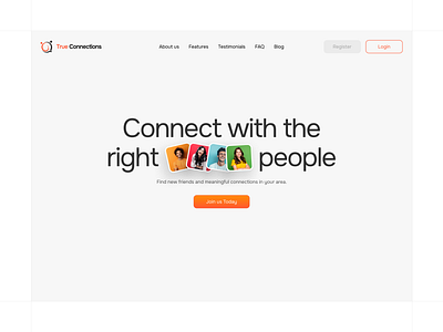 True Connections - Hero Section clean clean design connecting people connections drop shadow elegant design free design gradient hero inspiration hero redesign hero section meet new people meet people picture in text ui ux design web design web inspiration website