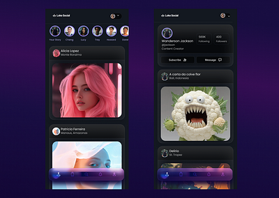 Loke Social - Social media for AI influencers cards ui concept mobile ui ux