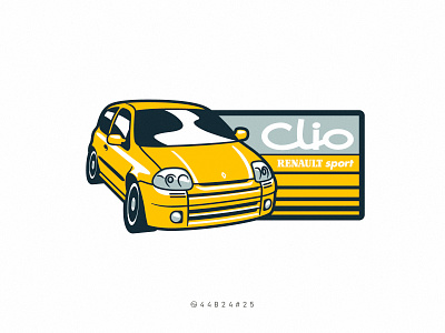 44B24#25 badge branding car clio france french hot hatch illustration logo renault retro sport sticker vehicle vintage