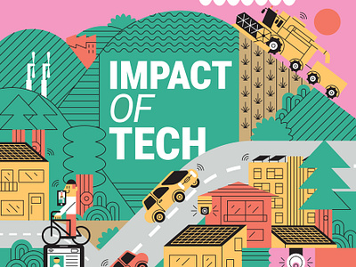 Impact of Tech character digital editorial folioart illustration infographic john devolle landscape line vector