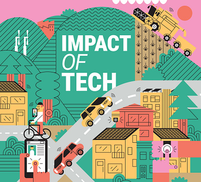 Impact of Tech character digital editorial folioart illustration infographic john devolle landscape line vector