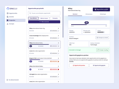 SalesScan - Opportunities list 2 sections card gauge product design sales opportunities score ui