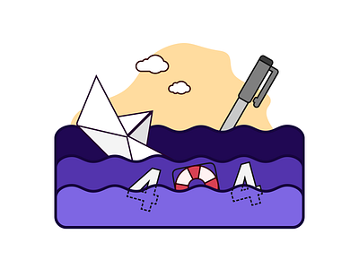 Lost at Sea - Paper Boat 404 404 page boat branding clean flat illustration lifebuoy minimal not found page not found paper boat scene scene illustration sea ui vector vector icon web