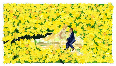 'Big Fish' Paper Cut Illustration cinema color design floral illustration movie scene texture yellow