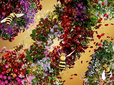 wild flowers 3d animation bee branding bright c4d concept design digital field flowers graphic design loop mograph motion graphics screensaver sun wild