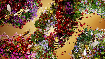 wild flowers 3d animation bee branding bright c4d concept design digital field flowers graphic design loop mograph motion graphics screensaver sun wild