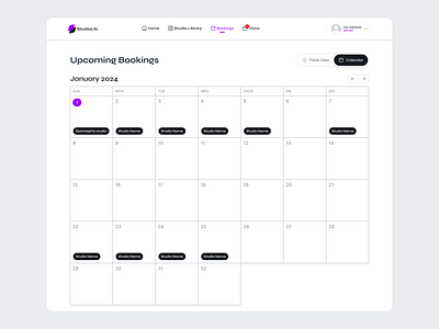 Booking calendar screen for webapps app design ui ux