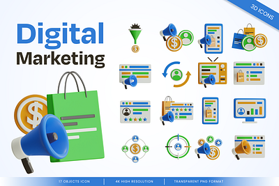 Digital Marketing 3D Icon Clean Illustration 3d advertising blender blue branding clean cute design digital graphic icon ilustration landing page marketing megaphone modern promo render simple ui